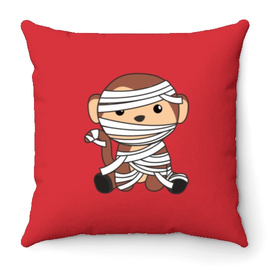 Monkey Mummy Pumpkin Monkeys Happy Halloween Throw Pillows