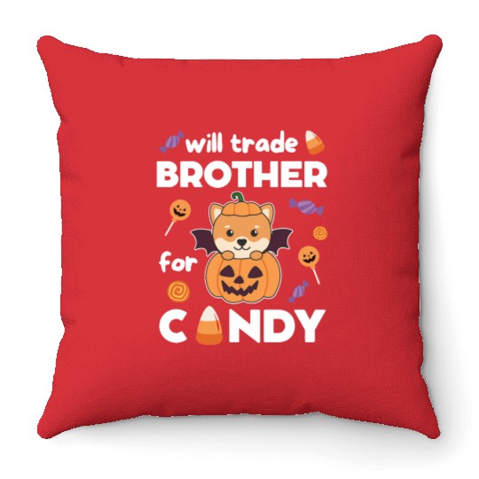 Shiba Inu Halloween Trade Brother For Candy Throw Pillows