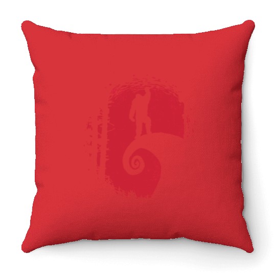 In The Red Forest With Bigfoot Throw Pillows