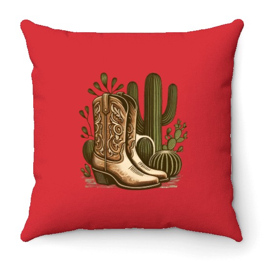 Rustic Charm Western Footwear and Flora Throw Pillows