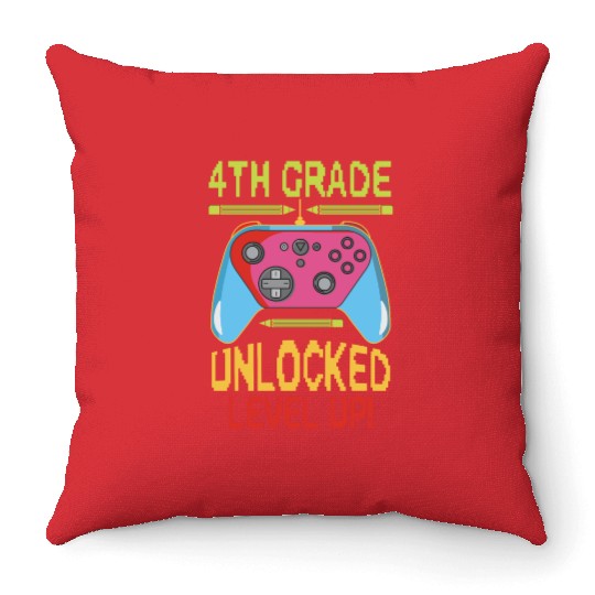 4th Grade Unlocked Level Up Video Gamer Throw Pillows Back