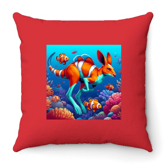 The kangaroo-clown fish Throw Pillows