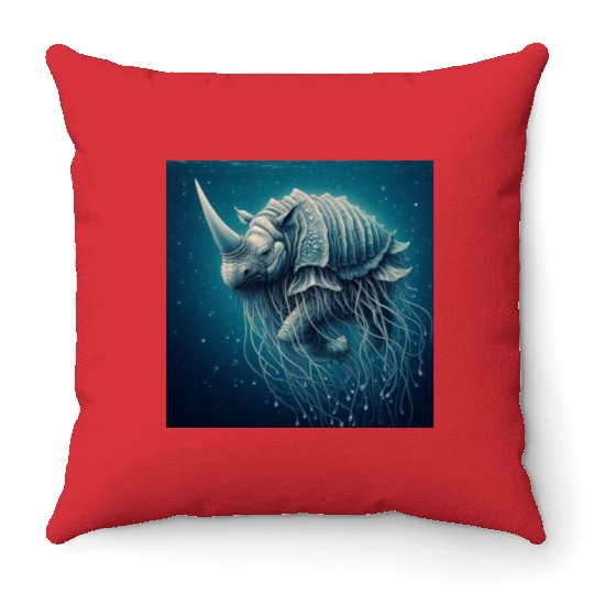 The jellyfish-rhino Throw Pillows