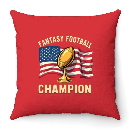 FANTASY FOOTBALL CHAMPION AMERICAN FLAG TROPHY Throw Pillows