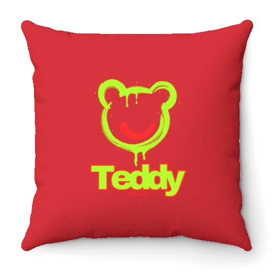 Neon Drip Teddy Bear Illustration Throw Pillows