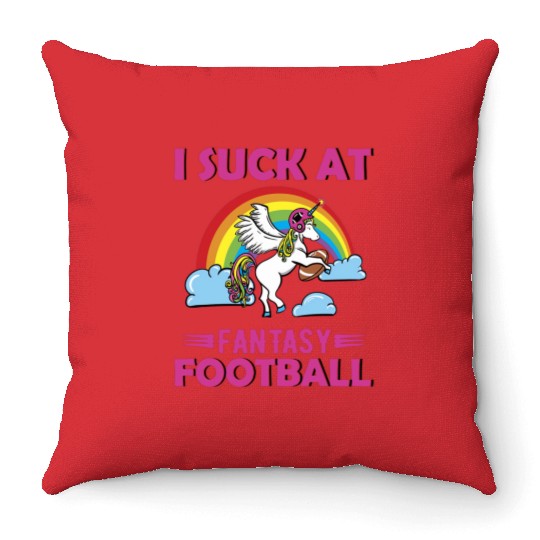 I Suck at Fantasy Football Unicorn Rainbow Throw Pillows