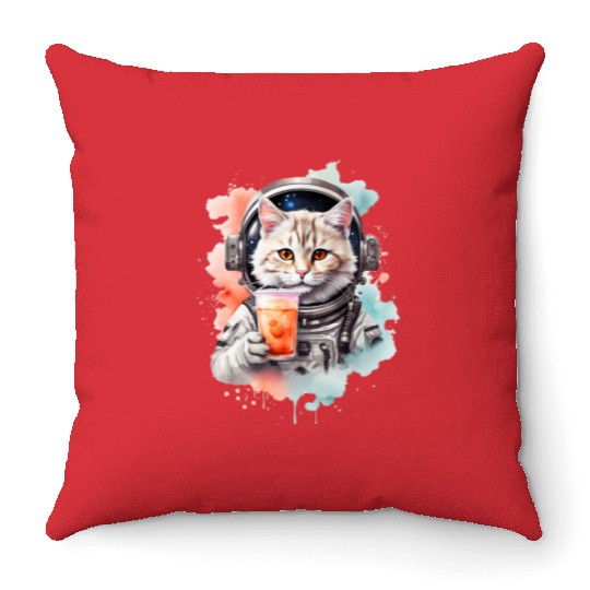 Space Cat Japanese Retro Kawaii Cute Kawaii Astron Throw Pillows