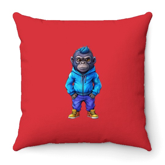Illustration of a hip-hop chibi gorilla. Throw Pillows