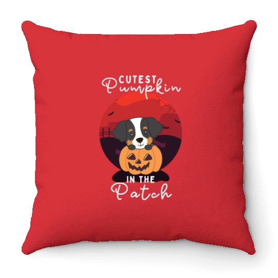 Bernese Mountain Dog Cutest Pumpkin In The Patch Throw Pillows