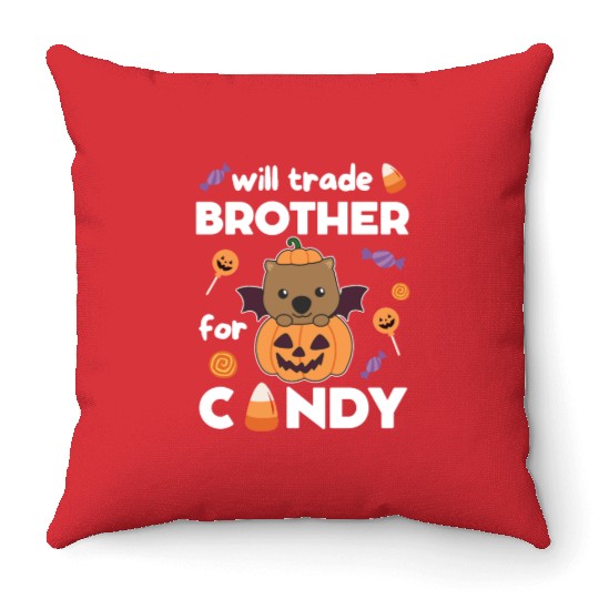 Wombat Halloween Trade Brother For Candy Throw Pillows