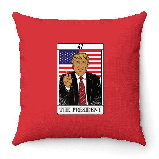 Trump 2024 The President Tarot Card 47 Premium Throw Pillows