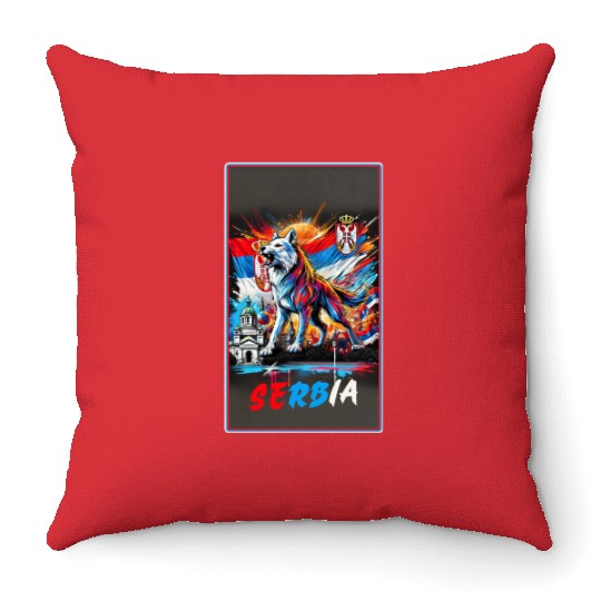 Serbia wolf national flag design Throw Pillows