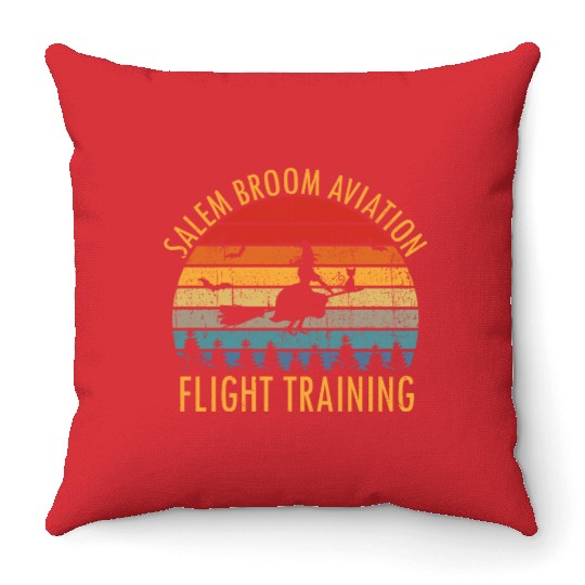 Womens Salem Broom Aviation Flight Halloween Throw Pillows