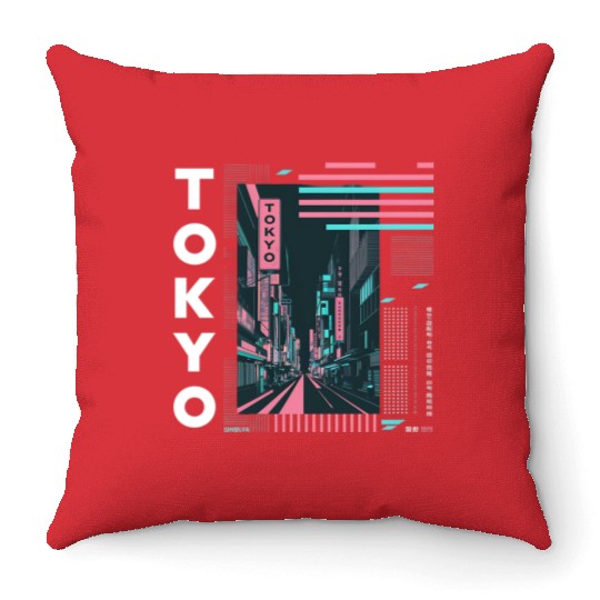 Neon Streets of Tokyo Throw Pillows