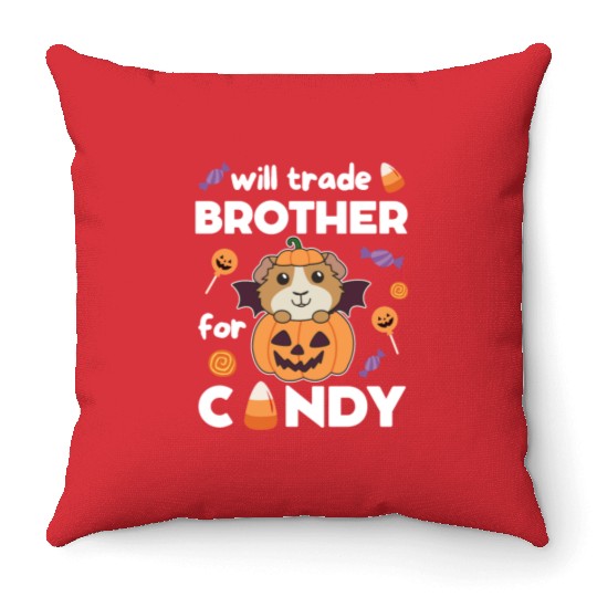Guinea Pig Halloween Trade Brother For Candy Throw Pillows