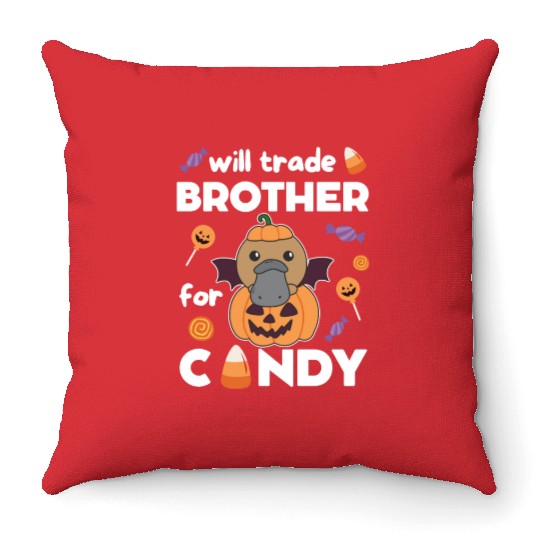Platypus Halloween Trade Brother For Candy Throw Pillows