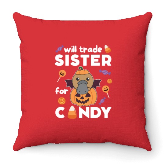 Platypus Halloween Trade Sister For Candy Throw Pillows