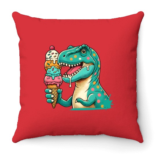 Dino ice cream motif: An adventure for sweet Fans Throw Pillows