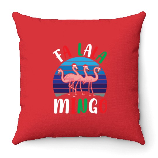 Candy Cane Flamingoes Fa La La Mingo Flamingo Throw Pillows