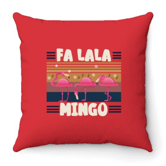 Candy Cane Flamingoes Fa La La MINGO Flamingo Throw Pillows