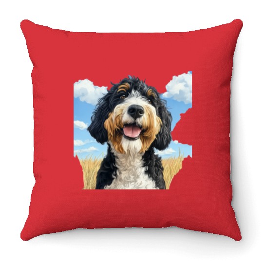 Bernedoodle Field Nature Bernedoodle Watercolor 2 Throw Pillows