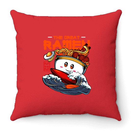Cute Great Ramen Bowl Japanese Noodles Throw Pillows