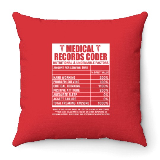 Vintage Medical Records Coder Nutritional Facts Throw Pillows