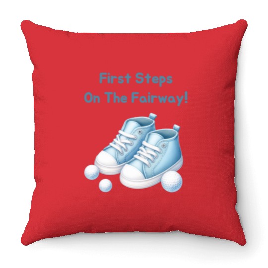 First Steps on the Fairway - Blue Kids' Golf Shoes Throw Pillows