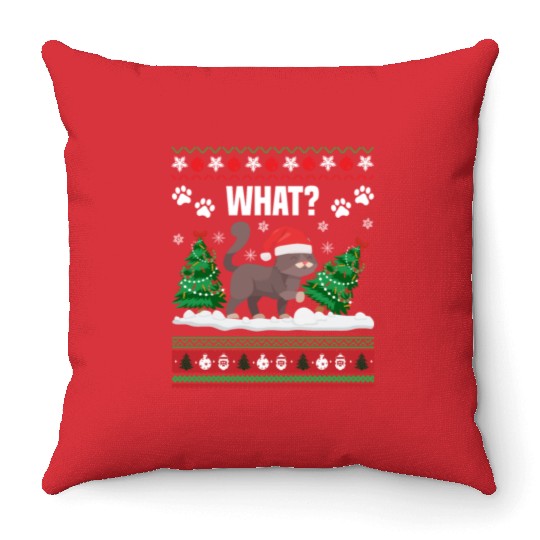 Cat What Funny Black Cat Pushing Christmas Tree Throw Pillows
