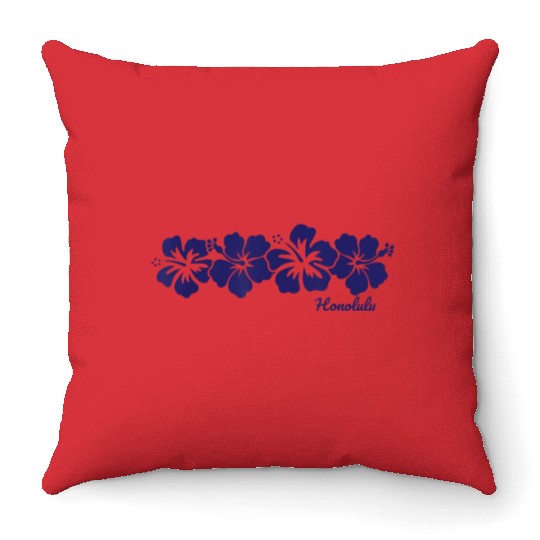Honolulu Hawaii Hibiscus Flower Vacation Souvenir Throw Pillows