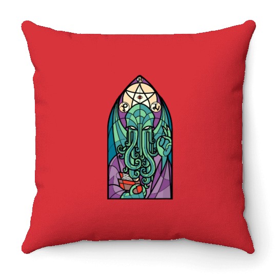 Cthulhu Church Stained Glass Cosmic Horror Funny Throw Pillows