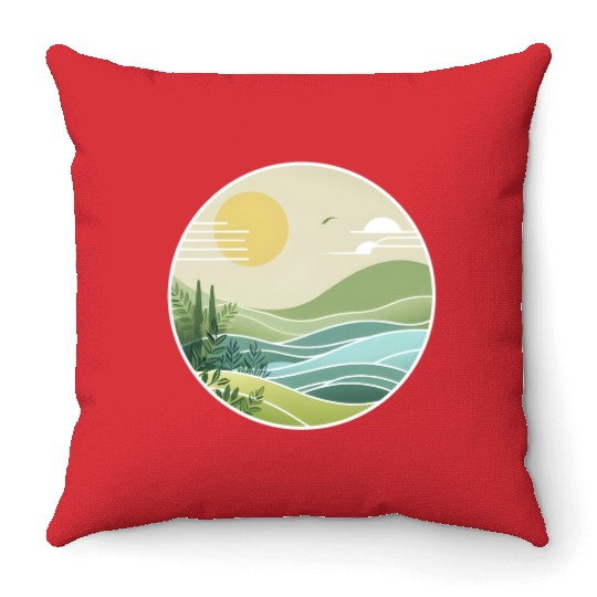 The Peaceful Green Hills Throw Pillows