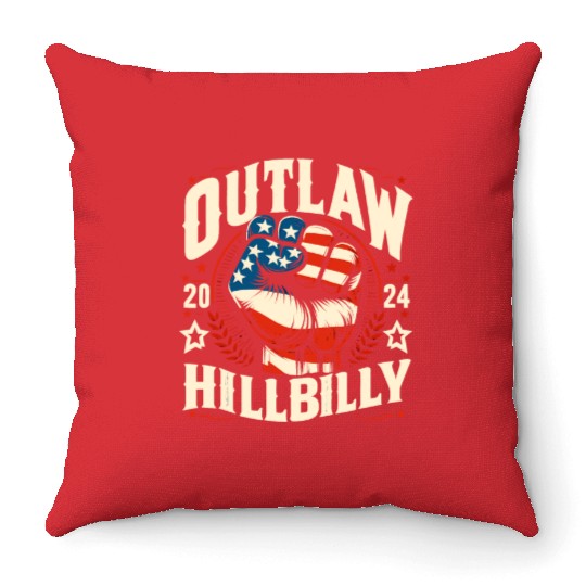 Vintage Retro US Flag Outlaw Hillbilly 2024 Trump Throw Pillows
