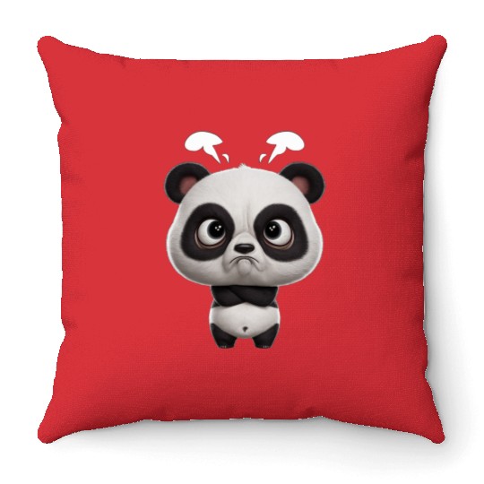 Cute Panda - Kawaii Angry Throw Pillows