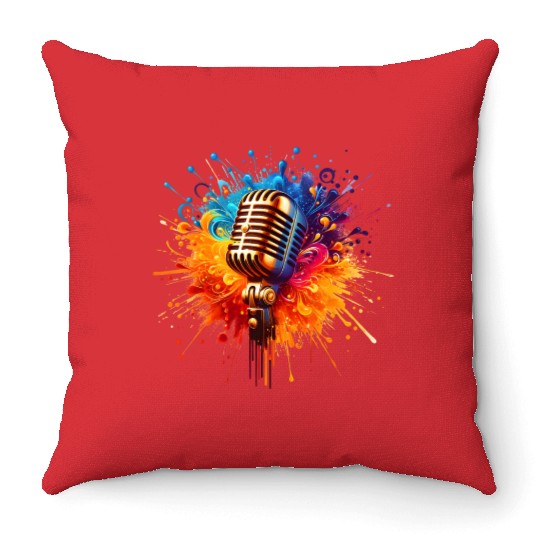 vintage style microphone Throw Pillows