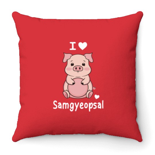 I Love Samgyeopsal Korean Food Throw Pillows