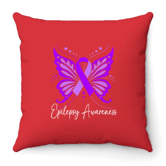 Epilepsy Warrior Purple Ribbon Butterfly Epilepsy Throw Pillows