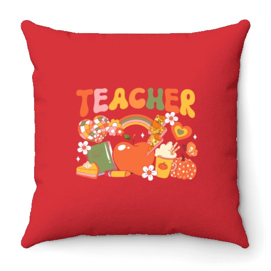 Teacher Fall Autumn Pumpkin Thanksgiving Thankful Throw Pillows