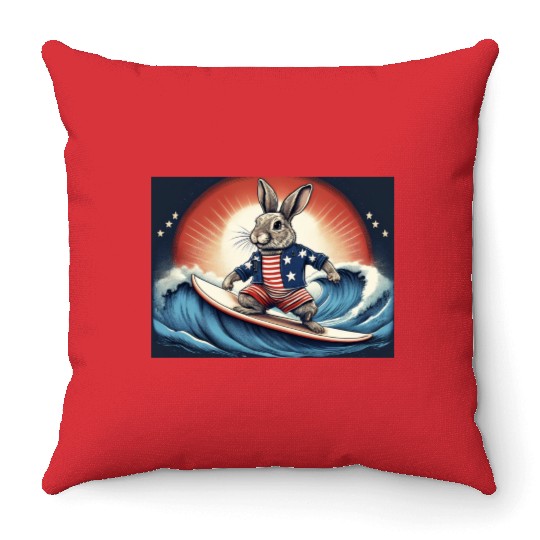 Stars & Stripes Surfer Bunny Throw Pillows