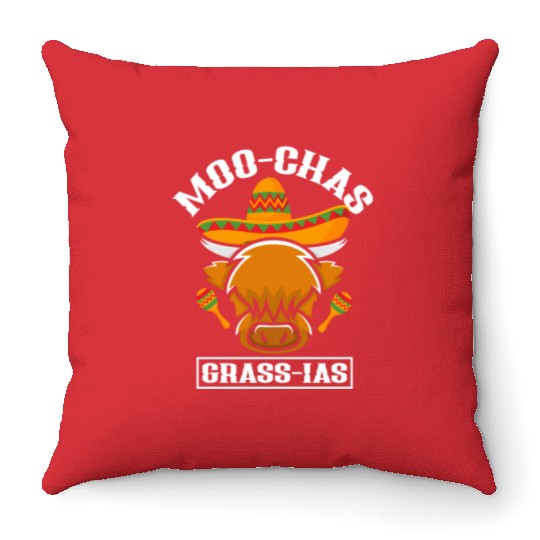 Highland Cow Moo-chas Grass-ias Throw Pillows