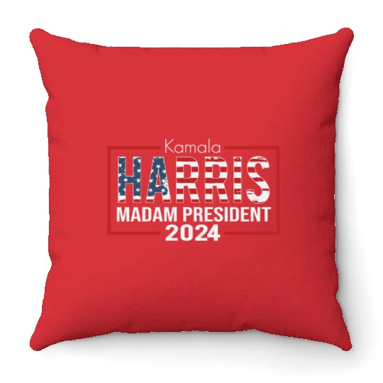 Kamala Harris madam president 2024 Throw Pillows