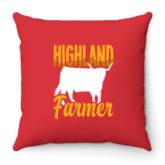 Highland Farmer Scottish Highland Cow Throw Pillows