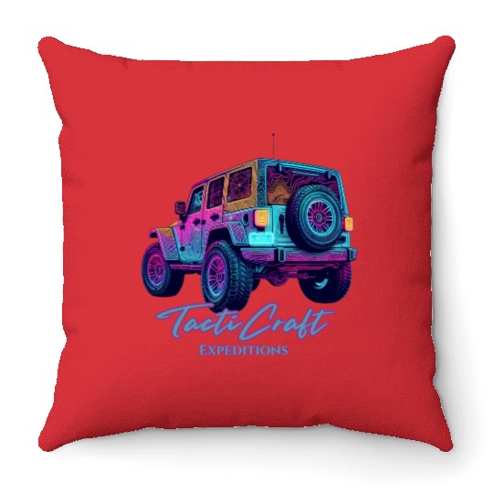 Jeep rear view topographical Throw Pillows