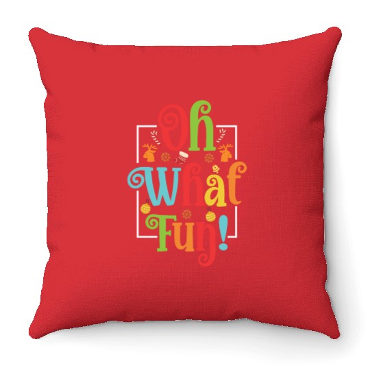 Oh What Fun Christmas Throw Pillows With Wreath And Tree