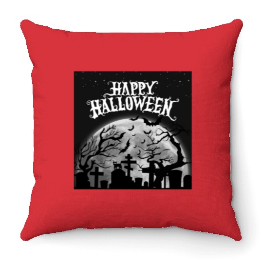 halloween cat on a graveyard Throw Pillows