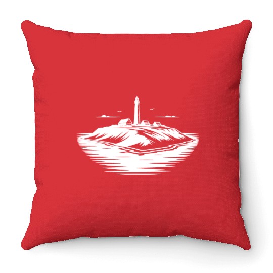 Lonely Island With Lighthouse On The Coast Throw Pillows