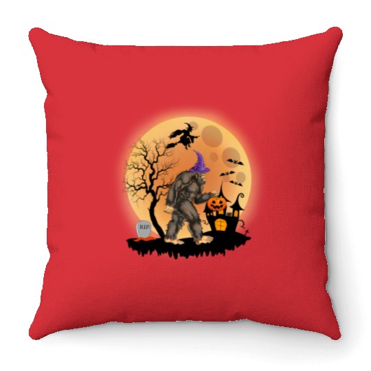 Sasquatch Halloween Trick-or-Treat Pumpkin Throw Pillows