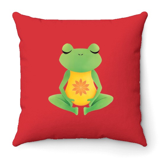 Meditating frog yoga lotus Throw Pillows
