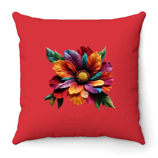 Spectrum Bloom - A Symphony of Floral Hues Throw Pillows