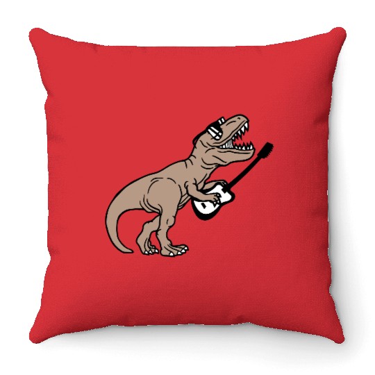 T. Rex Dino DJ Dinosaur Party Animal Plays Guitar Throw Pillows